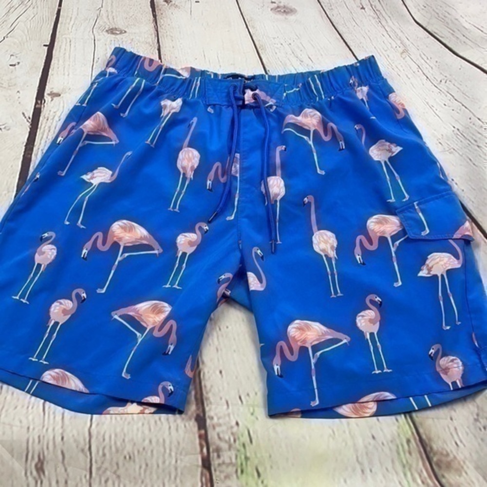 EUC No Retreat Men's Flamingo Swim Trunks XL #VacationStyle